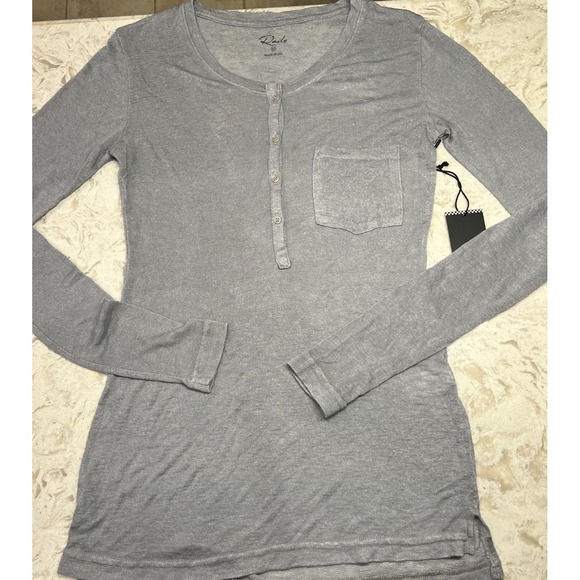 Rails Tops - Rails Bluish Gray Long Sleeve Henley Shirt with Pocket Made in USA Size M